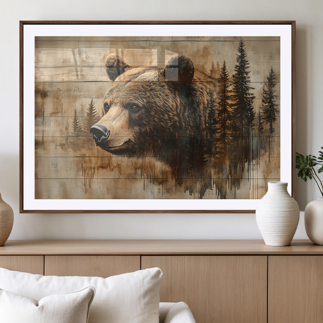 Rustic Grizzly Bear Wall Art, Abstract Grizzly 399 Bear Canvas Print, Woodland Wildlife