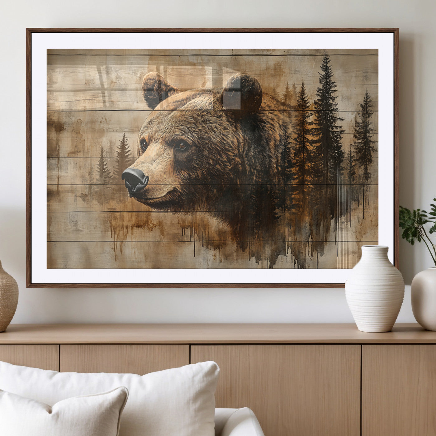MGC-FP-36x24 - Rustic Grizzly Bear Wall Art, Abstract Grizzly 399 Bear Wall Art Canvas Print - Woodland Wildlife