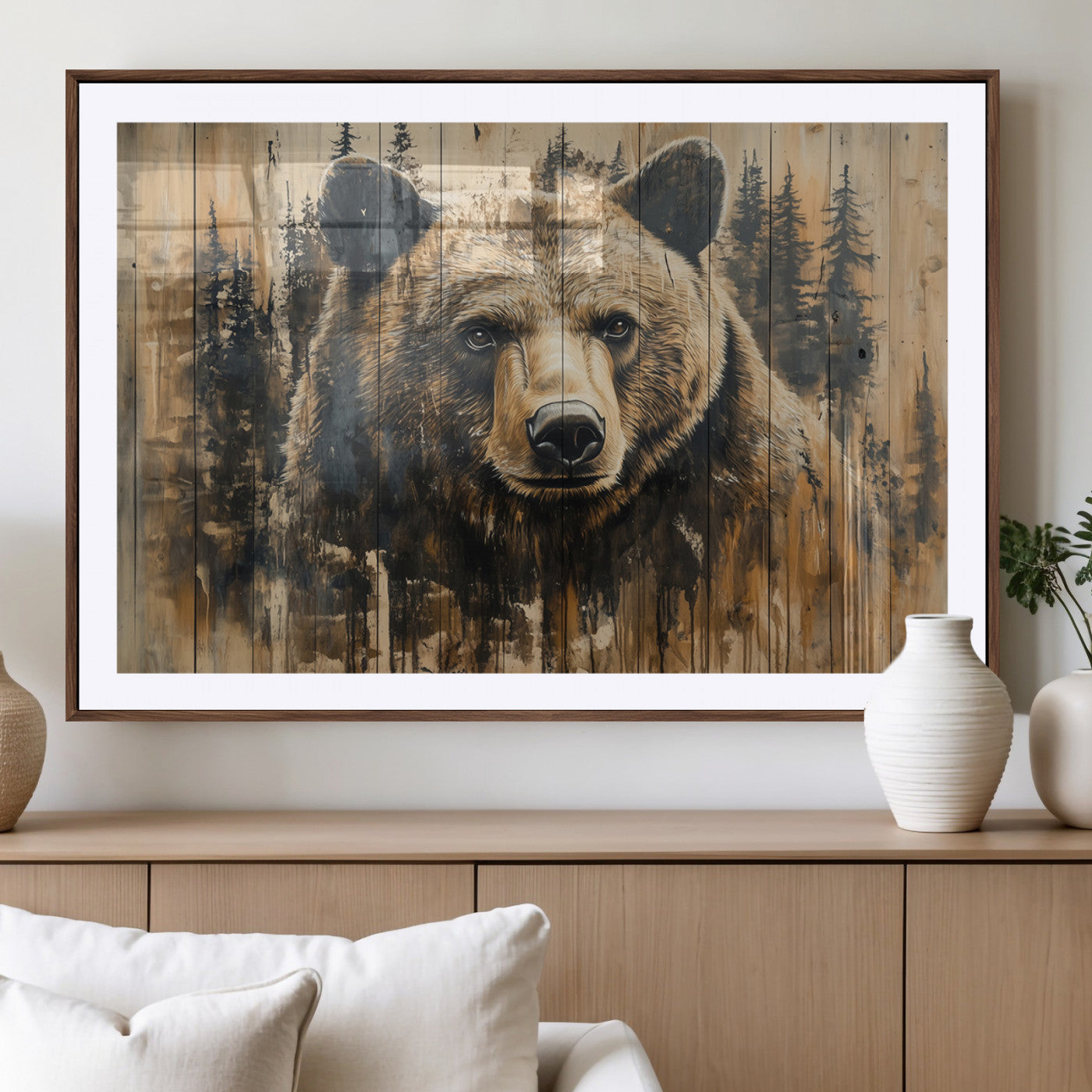 MGC-FP-36x24 - Majestic Grizzly 399 Bear Wall Art | 3-Panel Rustic Canvas Print for Living Room, Office, or Cabin