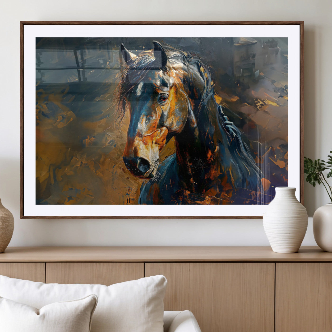 MGC-FP-36x24 - Abstract Horse Wall Art Canvas Print | Farmhouse Wall Decor | Western Cabin Art | Rustic Horse Decor