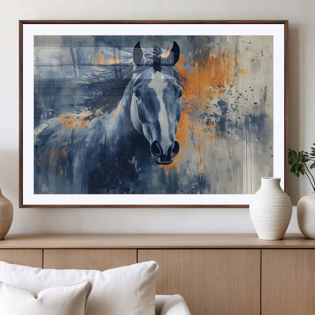 Abstract Blue Horse Wall Art Print Canvas | Western Horse Wall Art for Farmhouse Decor
