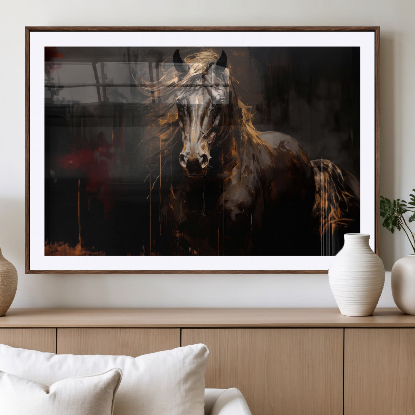 MGC-FP-36x24 - Abstract Black Horse Canvas Print for Farmhouse Wall Art | Abstract Equine Wall Art | Western Decor