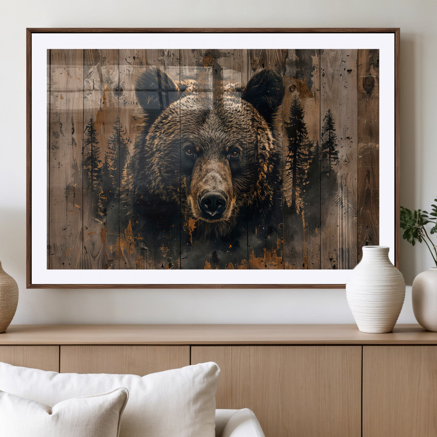 MGC-FP-36x24 - Rustic Grizzly 399 Wall Art | Triptych Canvas Print | Rustic Cabin Wall Decor | Perfect for