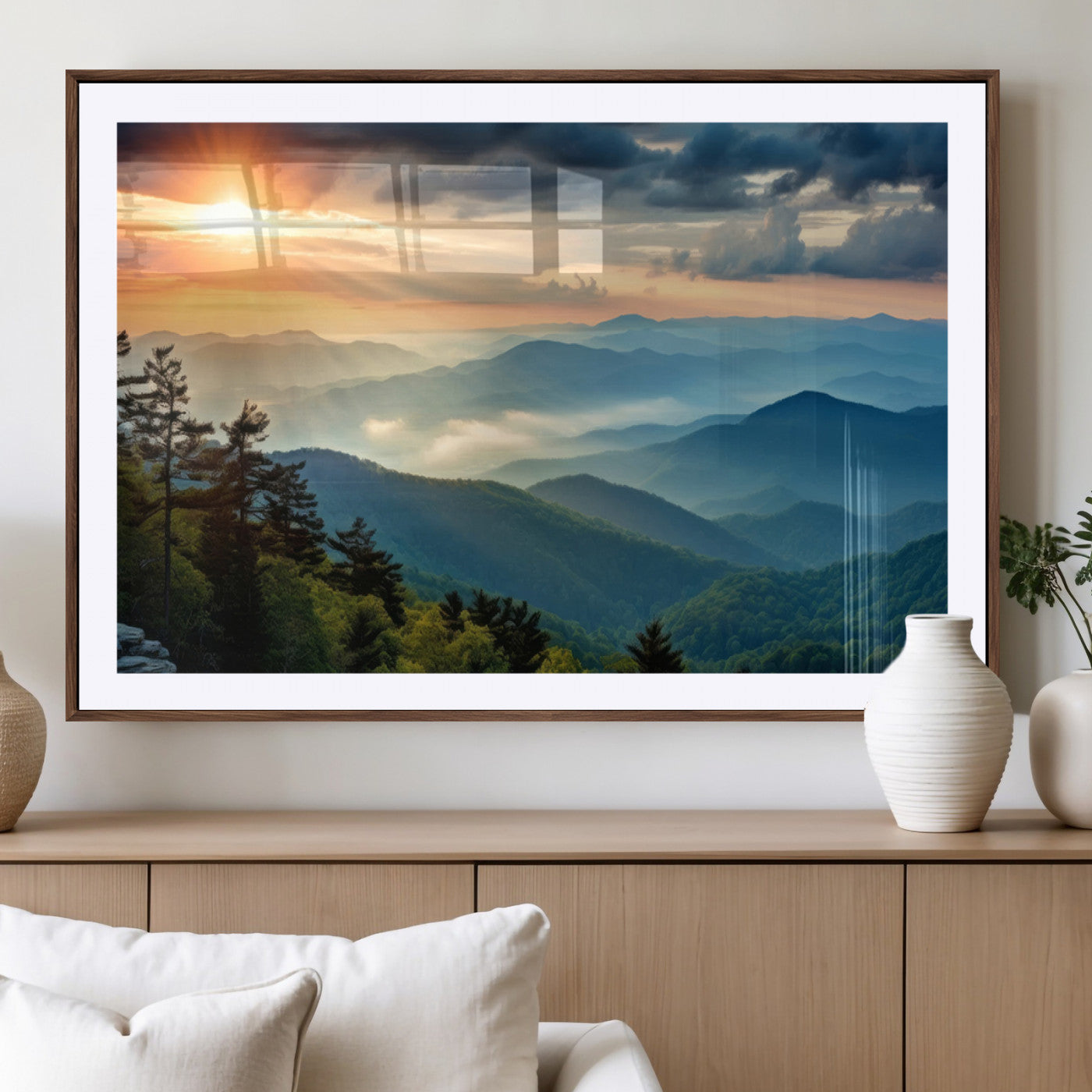 MGC-FP-36x24 - Sunrise Over Mountain Range Wall Art Canvas Print, Farmhouse Wall Decor, Cabin Wall Art