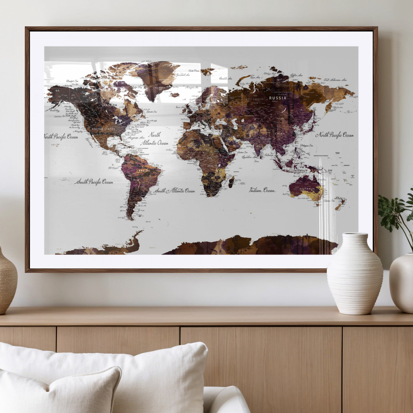 50611-MGV-CV-36X24 - Push Pin World Map Canvas Print – Framed Wall Art for Couples to Track Their Travels – Anniversary