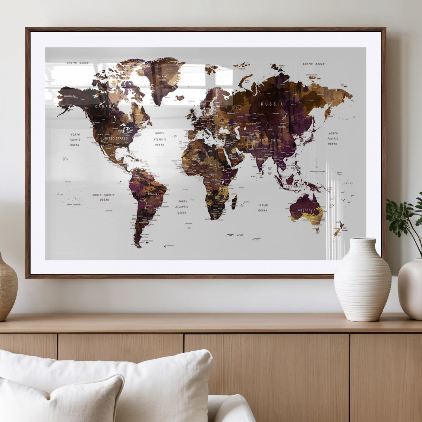 MGC-FP-36x24 - Push Pin World Map Canvas Print – Framed Wall Art for Couples to Track Their Travels – Anniversary