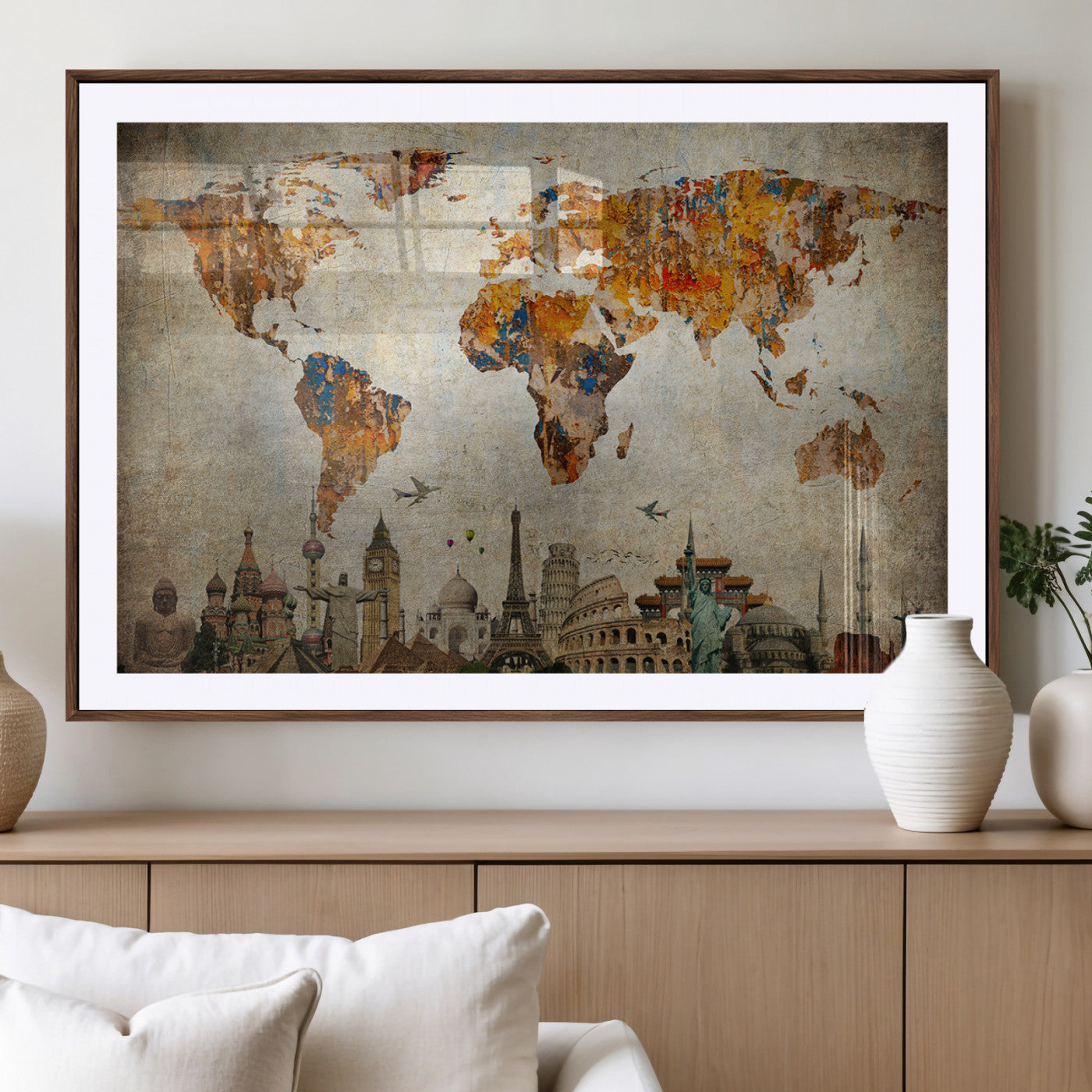 MGC-FP-36x24 - Push Pin World Map Canvas Print – Framed Wall Art for Couples to Track Their Travels – Anniversary