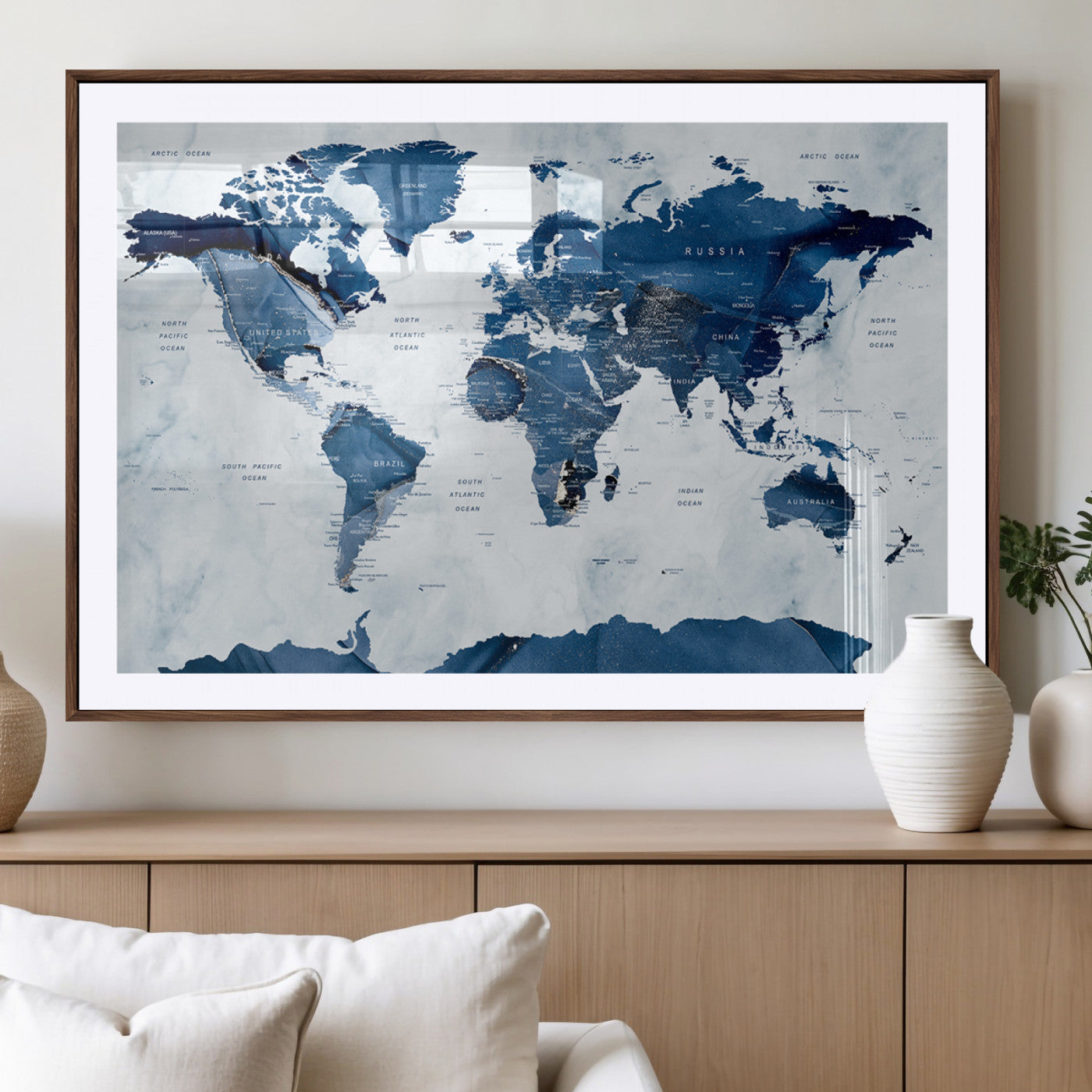 MGC-FP-36x24 - Push Pin World Map Canvas Print – Framed Wall Art for Couples to Track Their Travels – Anniversary