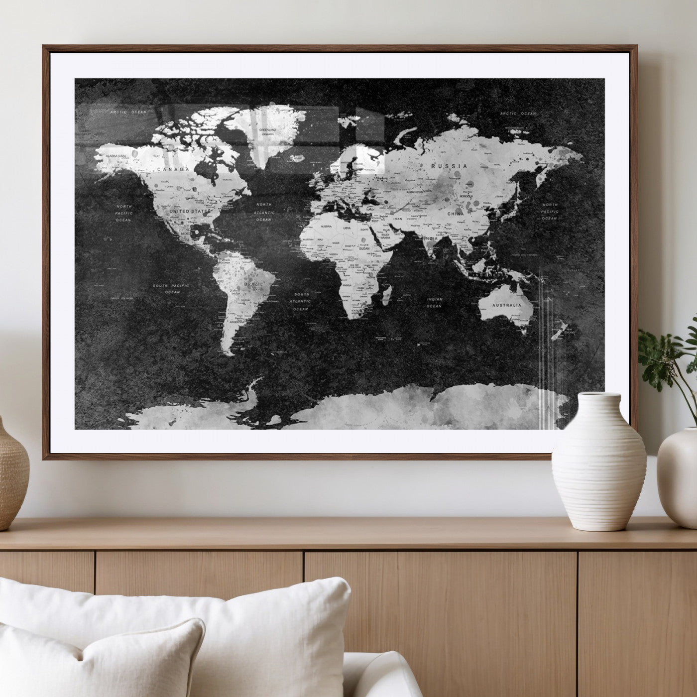 MGC-FP-36x24 - Push Pin World Map Canvas Print – Framed Wall Art for Couples to Track Their Travels – Anniversary