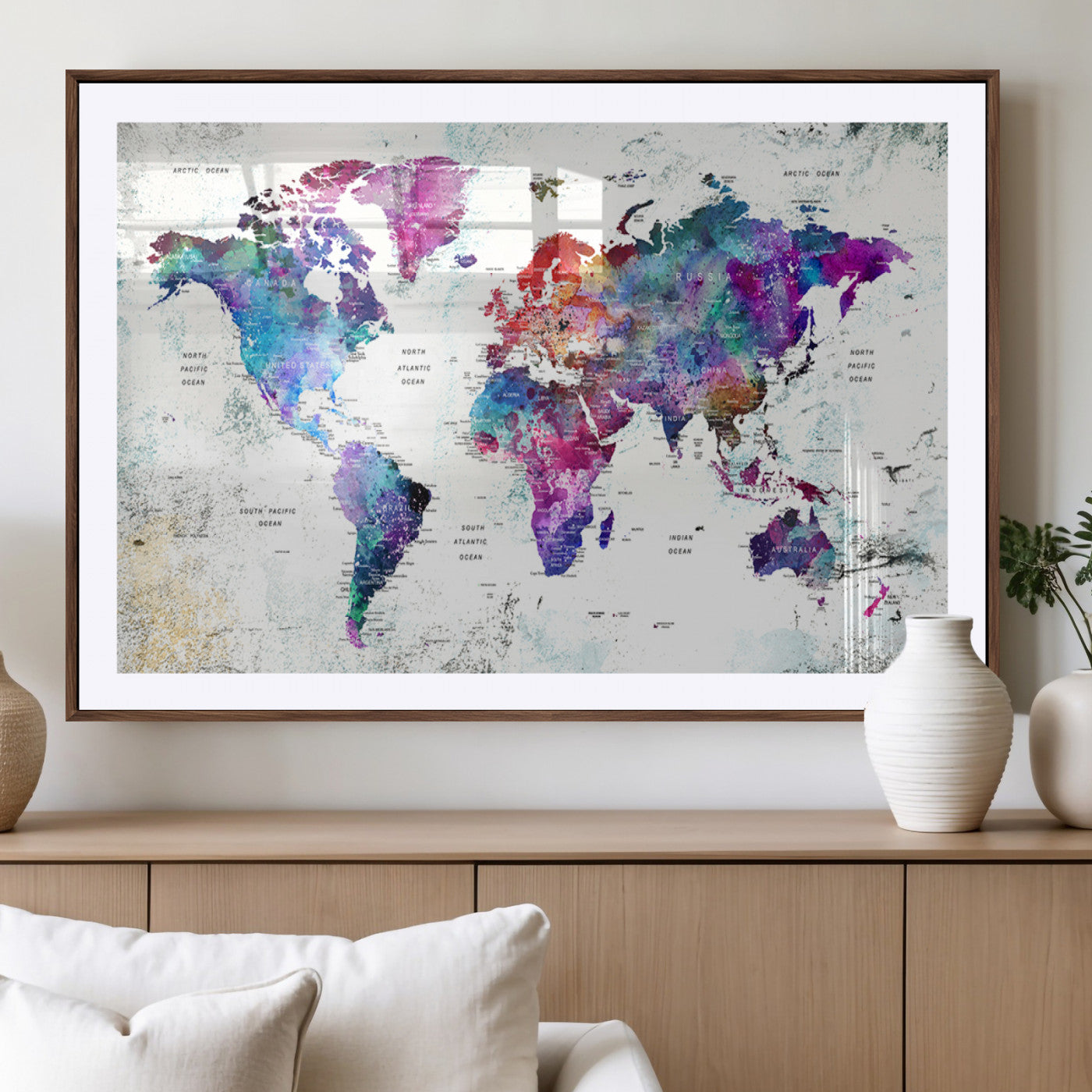 MGC-FP-36x24 - Push Pin World Map Canvas Print – Framed Wall Art for Couples to Track Their Travels – Anniversary