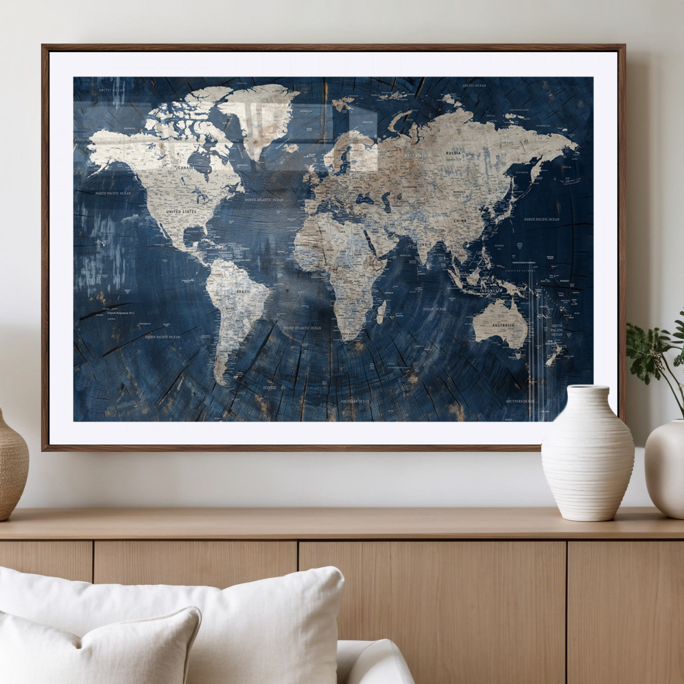 MGC-FP-36x24 - Push Pin World Map Canvas Print – Framed Wall Art for Couples to Track Their Travels – Anniversary