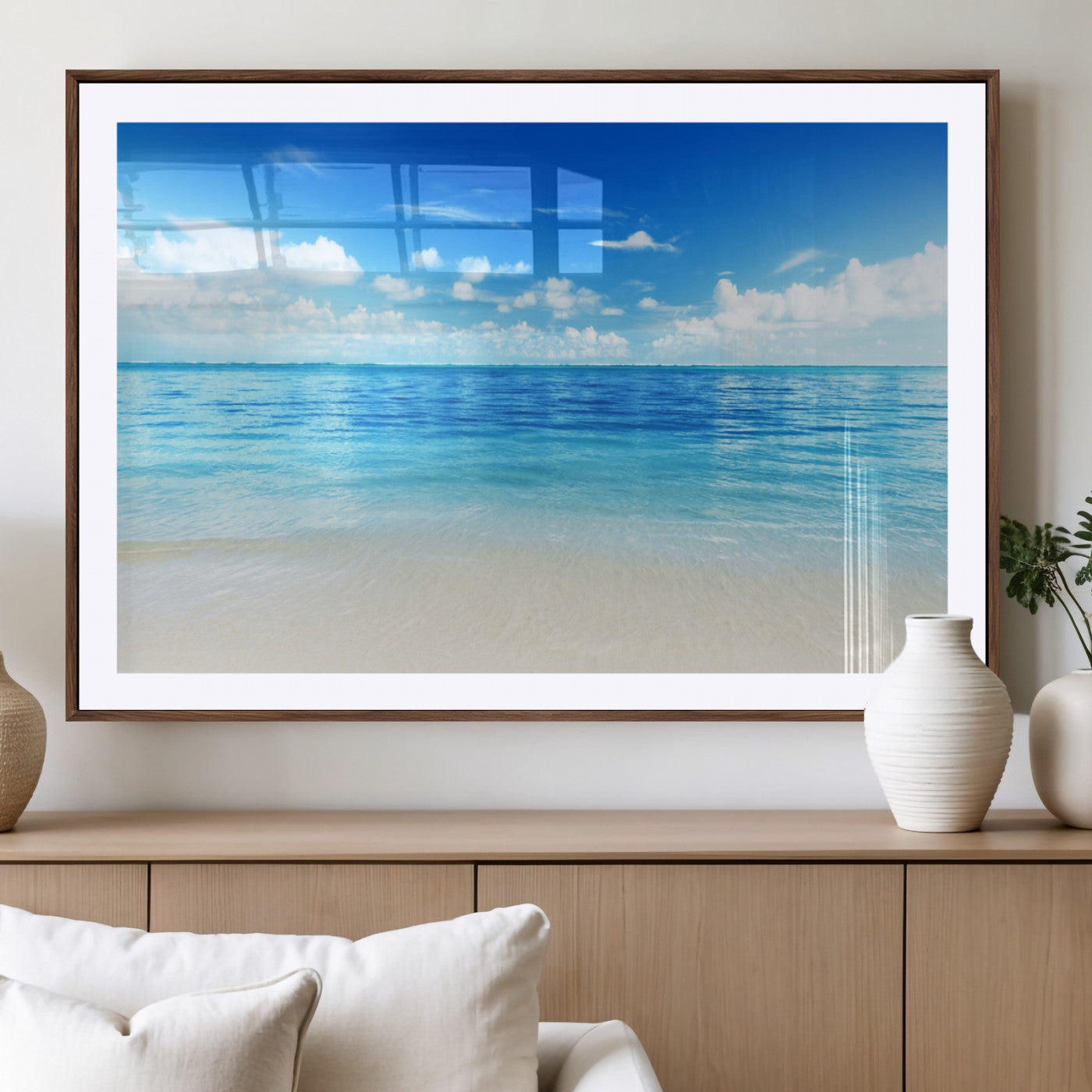MGC-FP-36x24 - Beach Scene Canvas Wall Art Print – Tranquil Ocean Horizon and White Sand Beach Wall Decor for Home