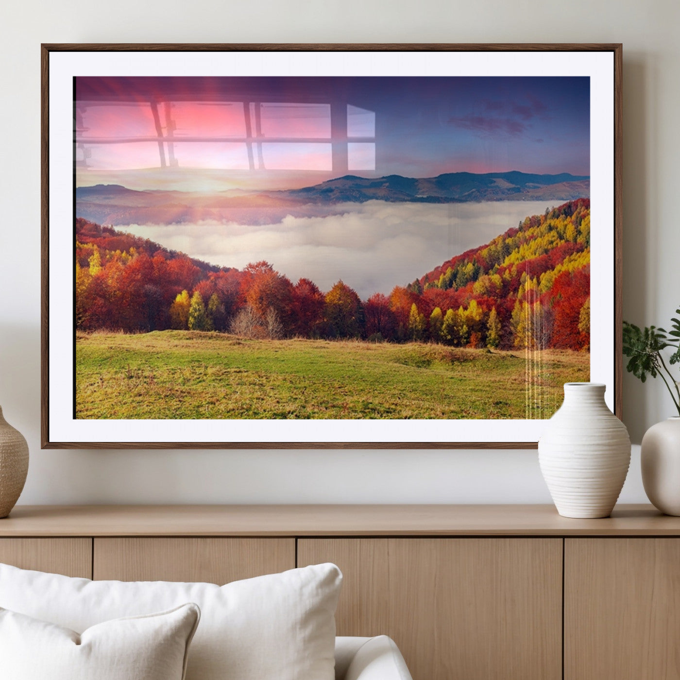 MGC-FP-36x24 - Autumn Mountain Foggy Landscape Wall Art Canvas Print | Beautiful Forest Canvas Print | Misty