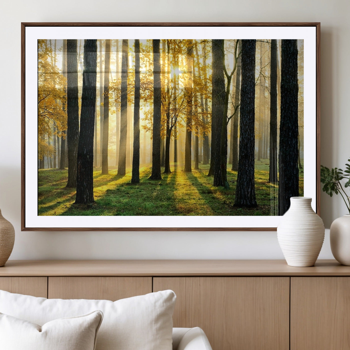 MGC-FP-36x24 - Sunlit Forest Wall Art Canvas Print - Large Framed Woodland Wall Art for Home or Office Decor,