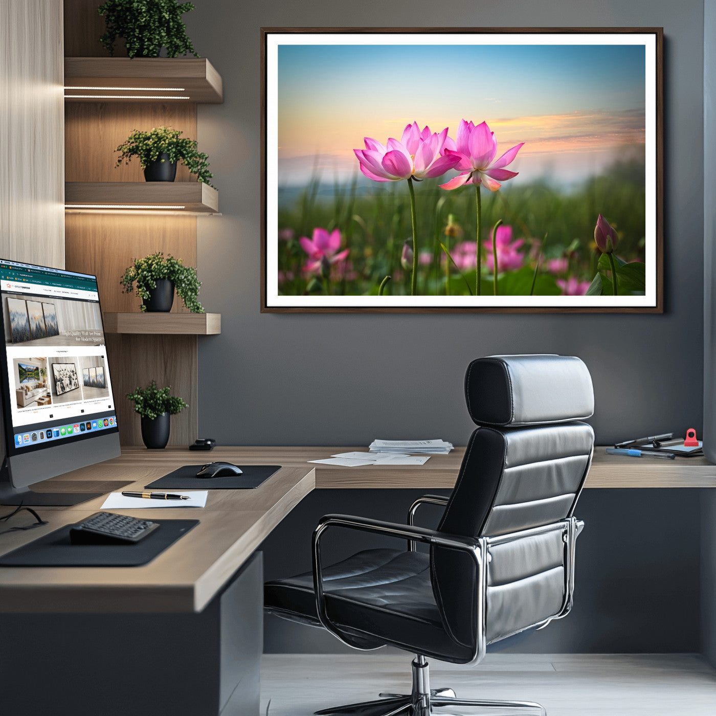 64234-MGV-CV-36X24-Pink Flower on the Mountain Canvas Print, Framed Pink Flower Canvas Wall Art