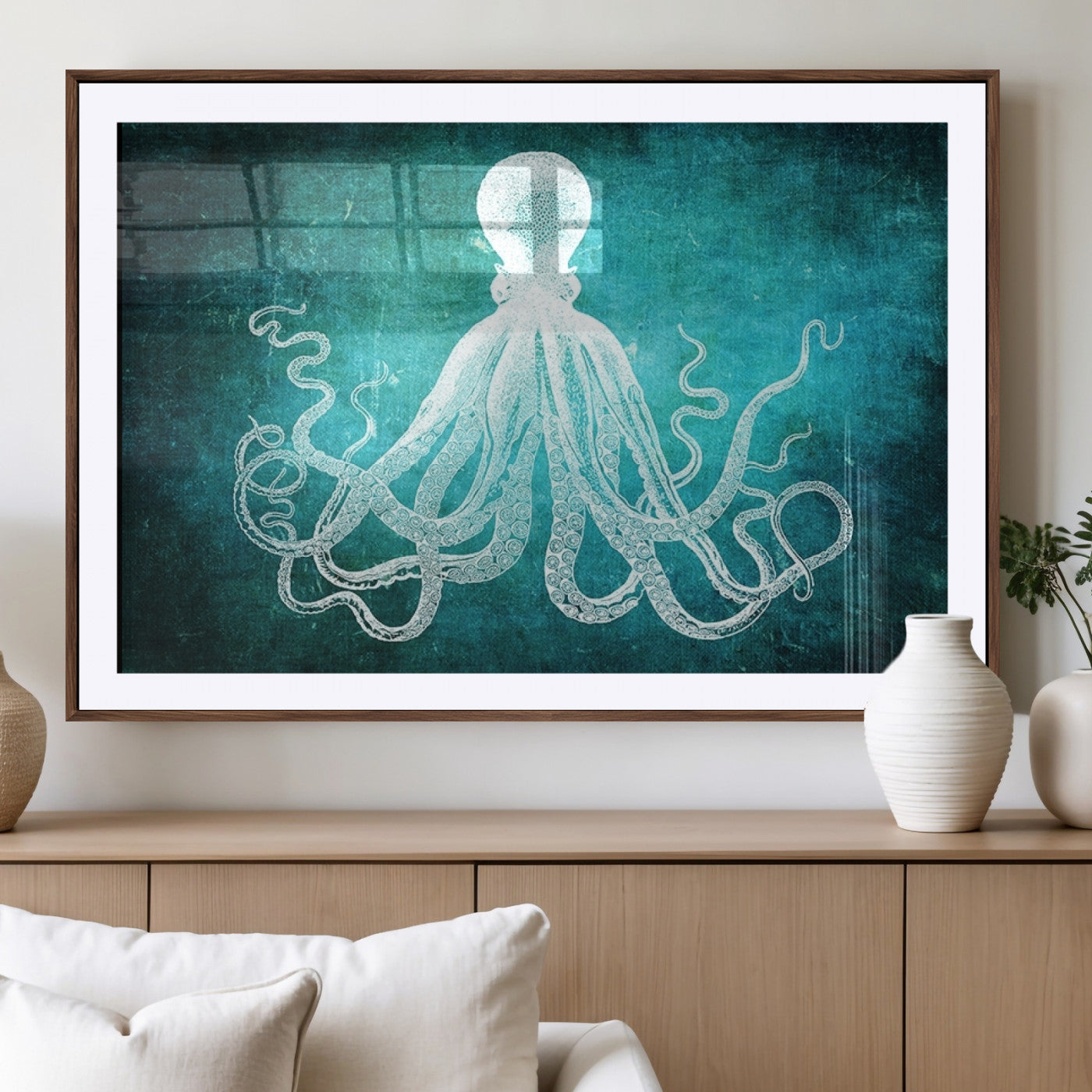 MGC-FP-36x24 - Green Octopus Abstract Wall Art Canvas Print
