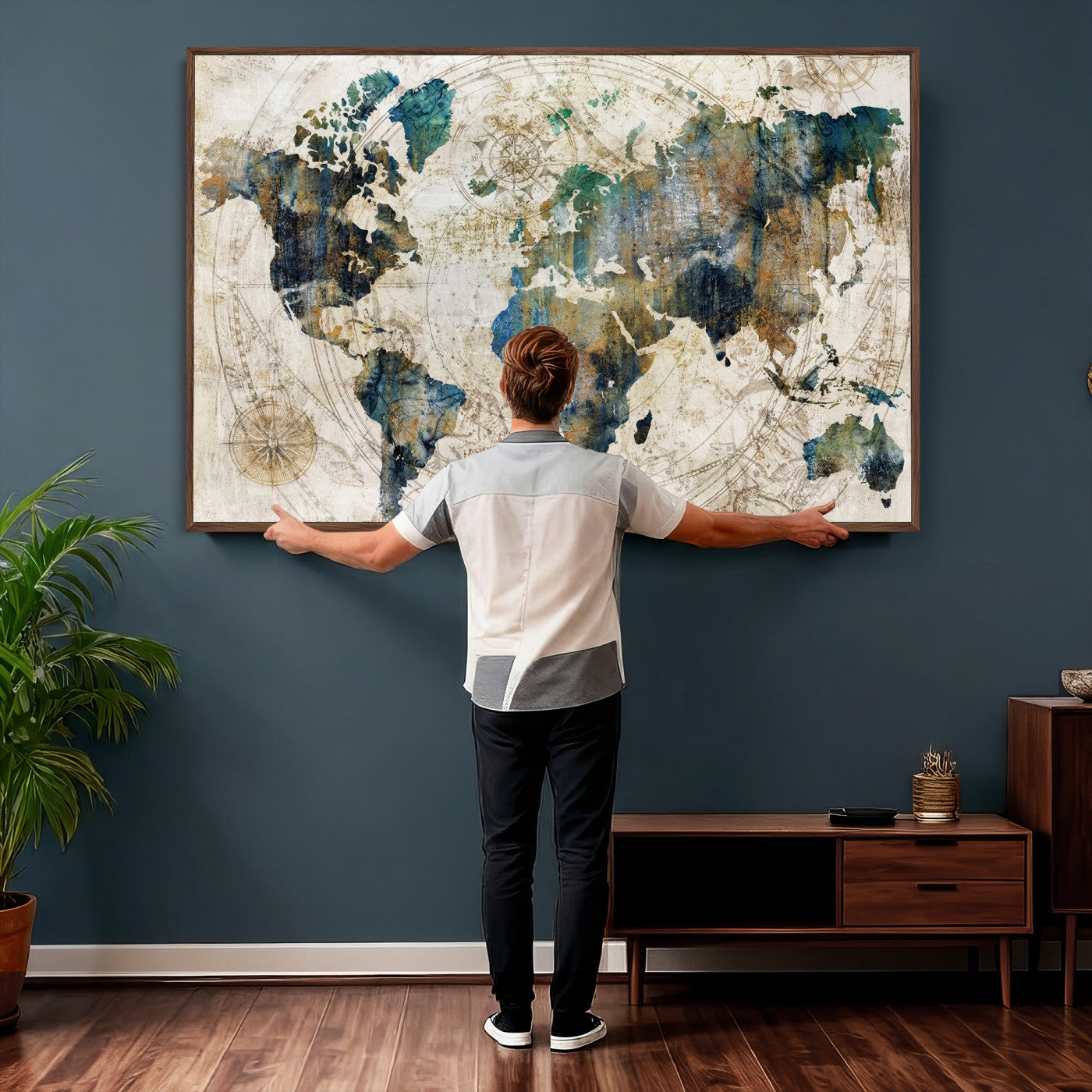 36972-MGV-CV-36X24 - Grunge Abstract World Map Art Print Canvas Print for Office Decor