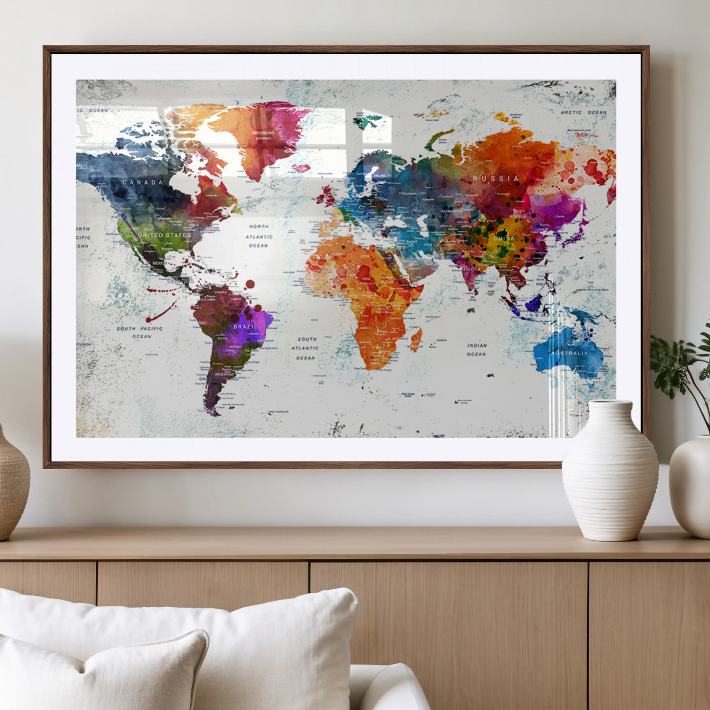 MGC-FP-36x24 - Push Pin World Map Canvas Print – Framed Wall Art for Couples to Track Their Travels – Anniversary