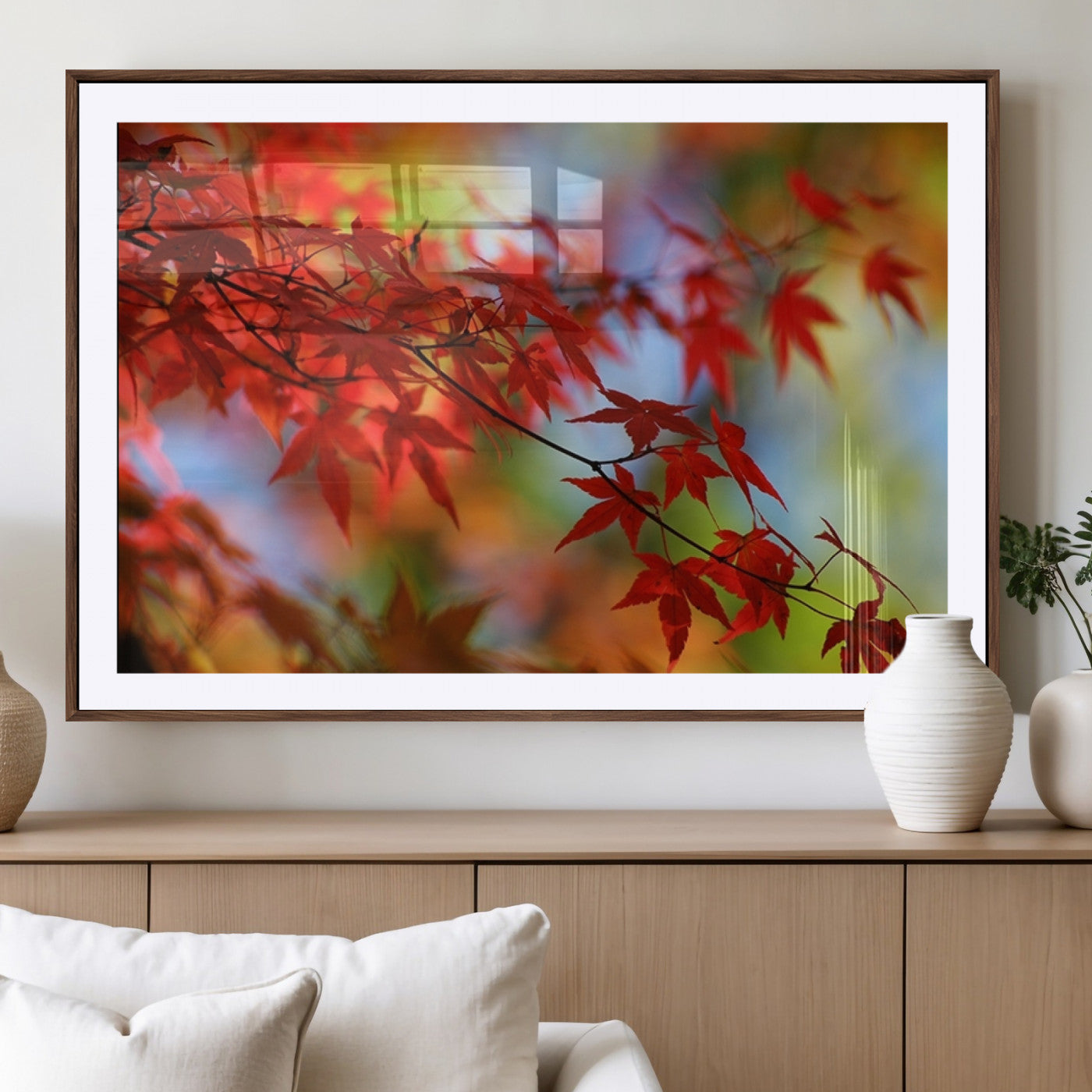 MGC-FP-36x24 - Red Leaves Autumn Forest Wall Art Canvas, Red Leaves Autumn Forest Canvas Print