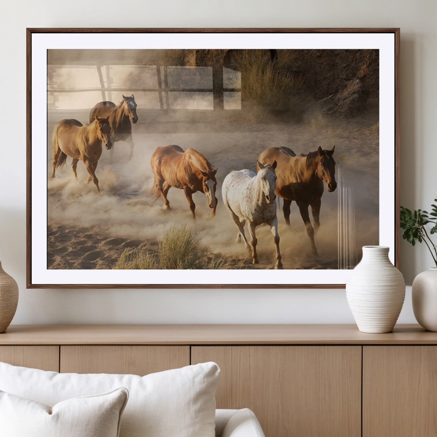 MGC-FP-36x24 - Large Wall Art 5 Horses Running on Sand Canvas Print