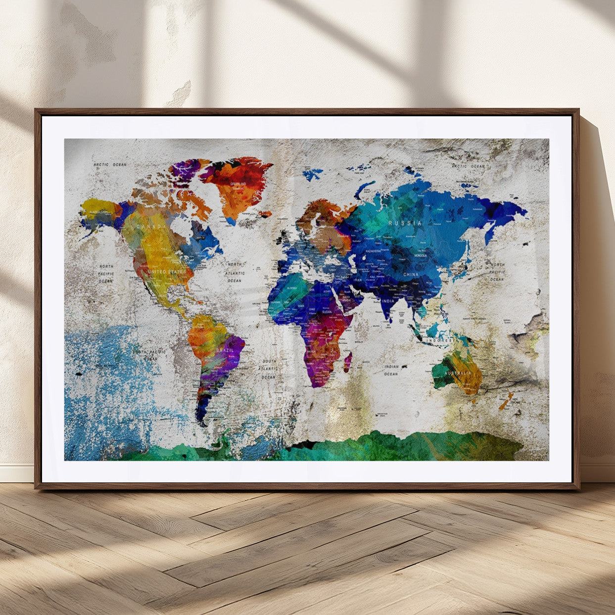 MGC-FP-36x24 - Push Pin World Map Canvas Print – Framed Wall Art for Couples to Track Their Travels – Anniversary