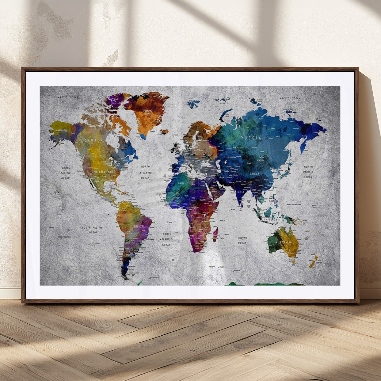 MGC-FP-36x24 - Push Pin World Map Canvas Print – Framed Wall Art for Couples to Track Their Travels – Anniversary