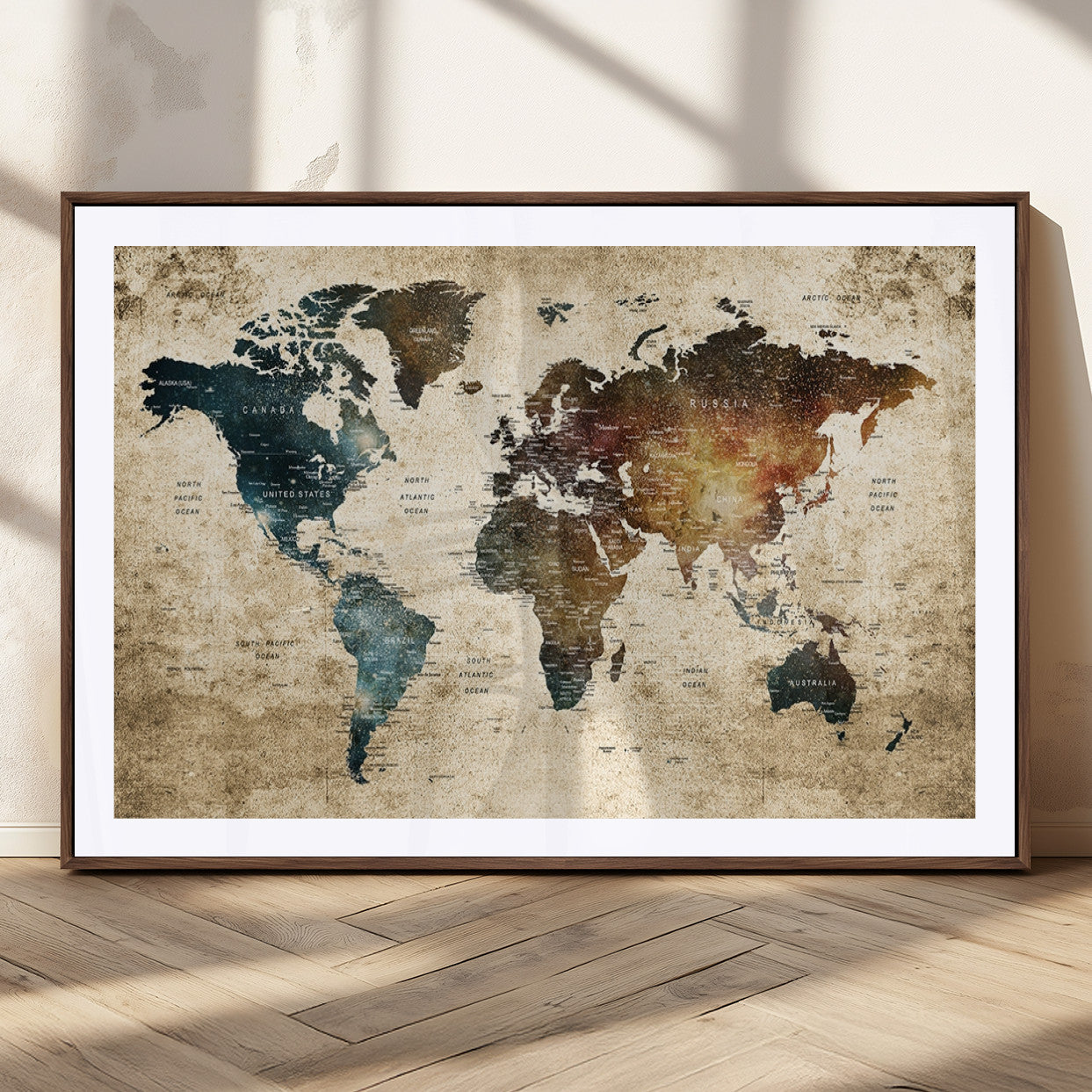 MGC-FP-36x24 - Push Pin World Map Canvas Print – Framed Wall Art for Couples to Track Their Travels – Anniversary