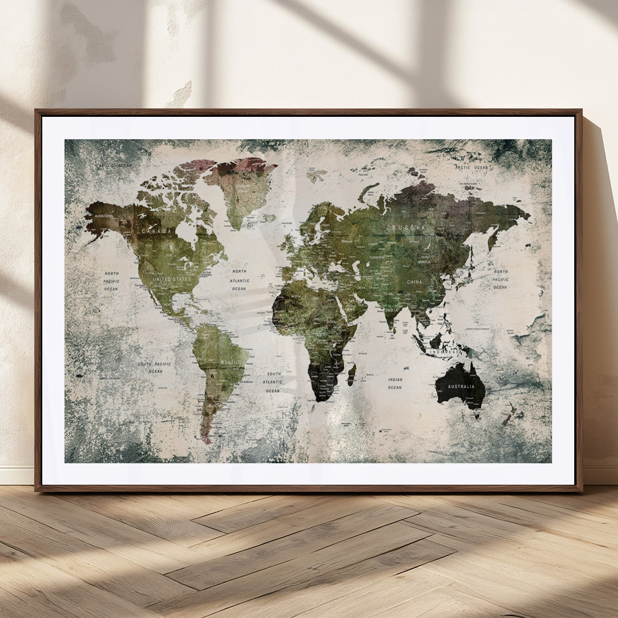 MGC-FP-36x24 - Push Pin World Map Canvas Print – Framed Wall Art for Couples to Track Their Travels – Anniversary