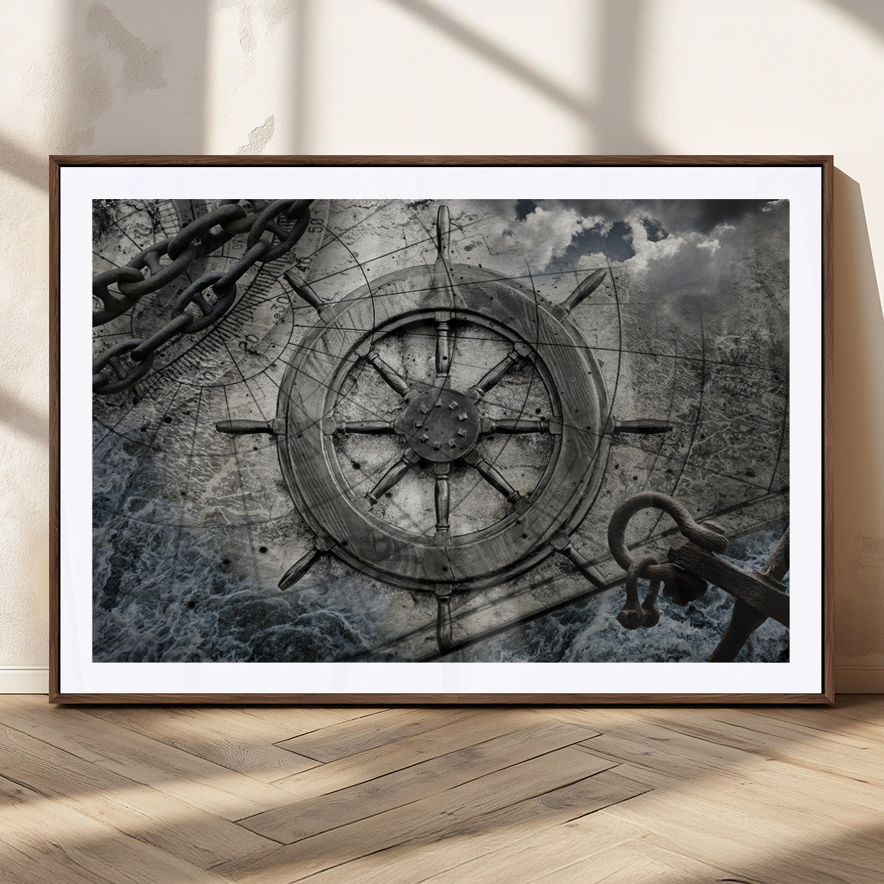 MGC-FP-36x24 - Ship Steering Wheel Vintage Wall Art Canvas Print