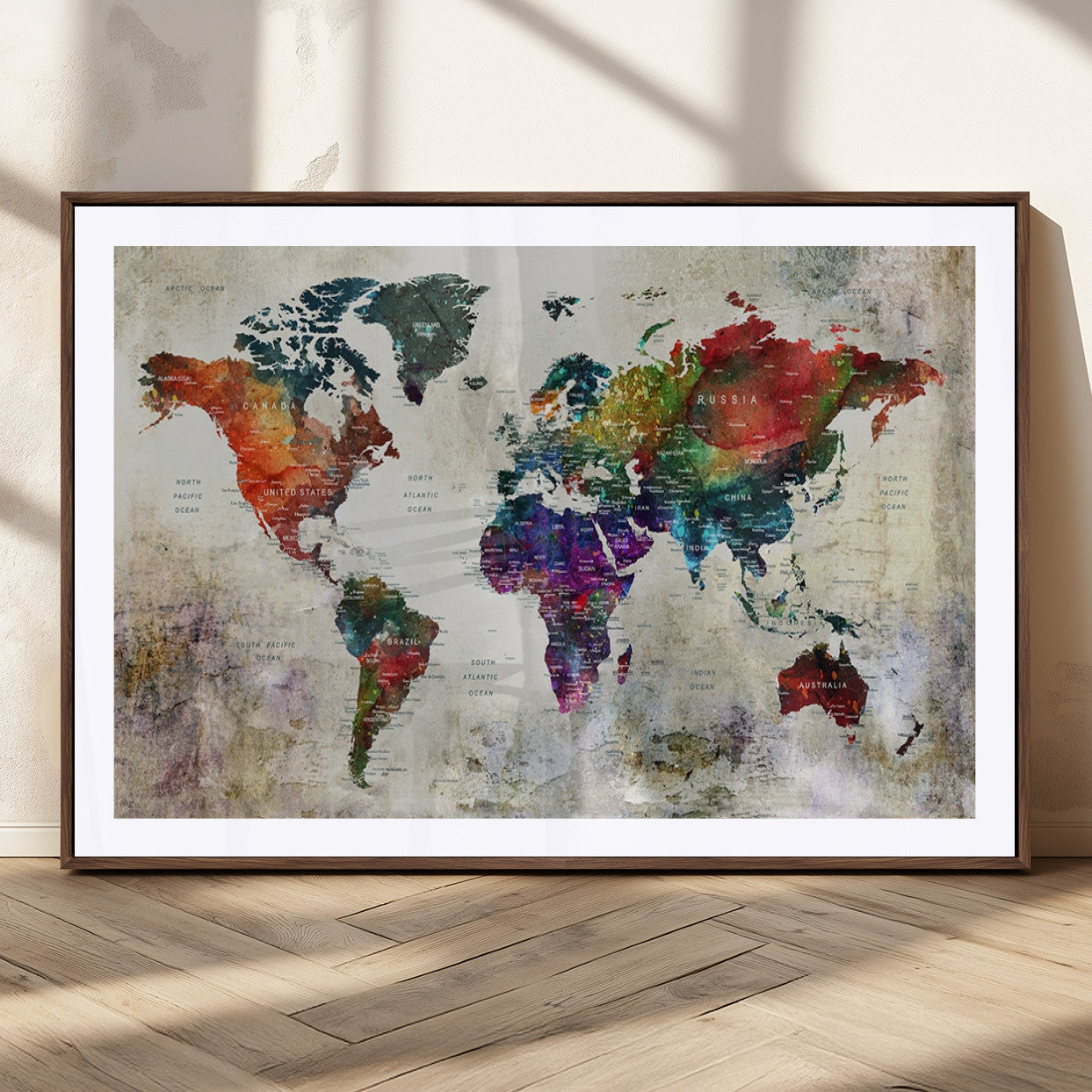 MGC-FP-36x24 - Push Pin World Map Canvas Print – Framed Wall Art for Couples to Track Their Travels – Anniversary