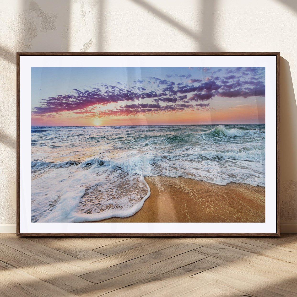 MGC-FP-36x24 - Coastal Sunset Art Beach Canvas Wall Art Print | Ocean Waves Wall Art | Large 3-Panel Seascape for