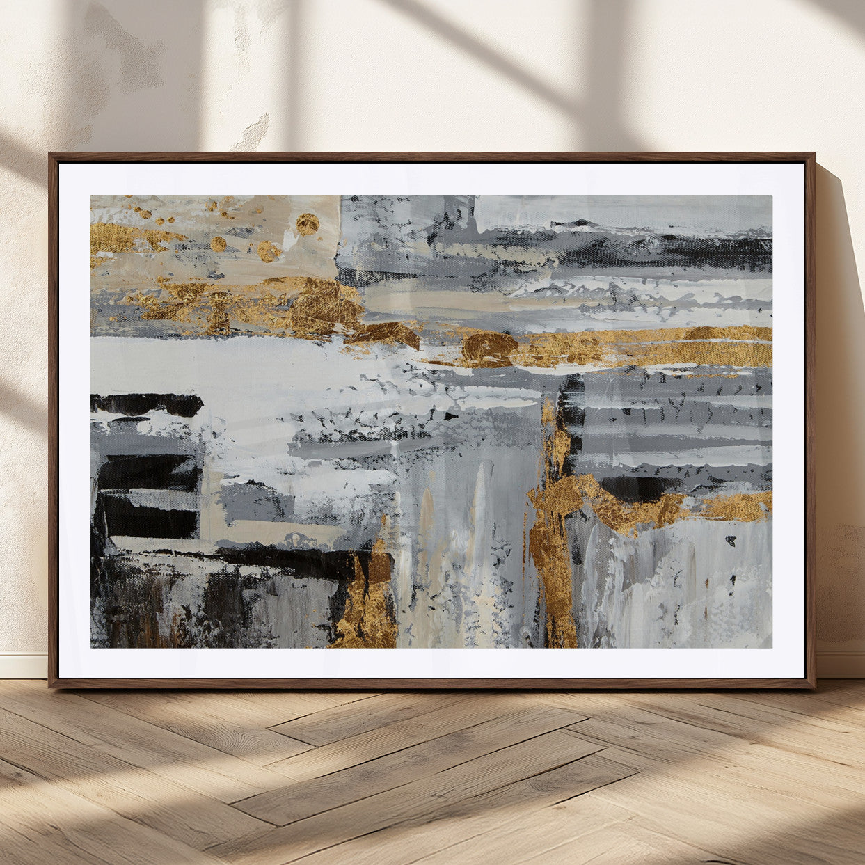 43177-MGC-FP-36x24_Walnut-Abstract Painting Canvas Wall Art Print Paint Drip Art Brush Strokes Gray Artwork