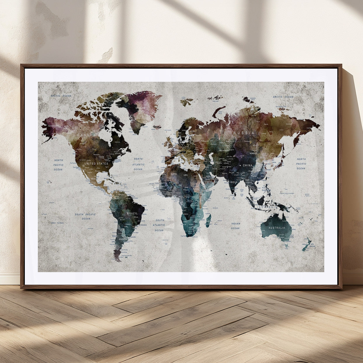 MGC-FP-36x24 - Push Pin World Map Canvas Print – Framed Wall Art for Couples to Track Their Travels – Anniversary