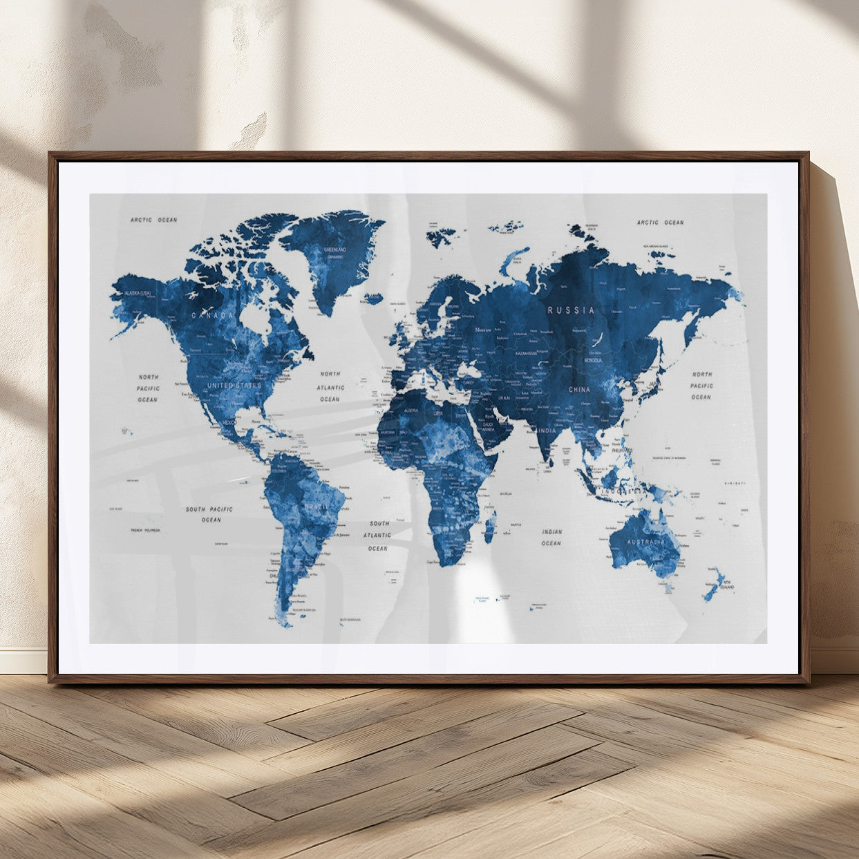 MGC-FP-36x24 - Push Pin World Map Canvas Print – Framed Wall Art for Couples to Track Their Travels – Anniversary