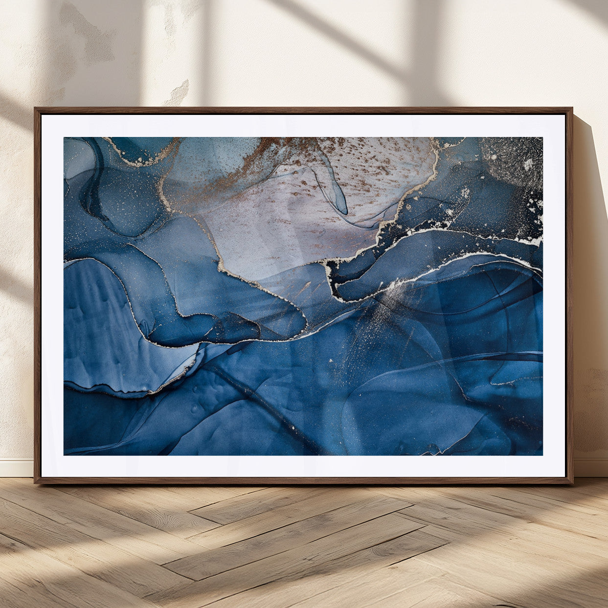 MGC-FP-36x24 - Navy Blue Canvas Art Abstract Print – Elegant Triptych Modern Art Print – Contemporary Decor for Living Room or Office – Ready to Hang