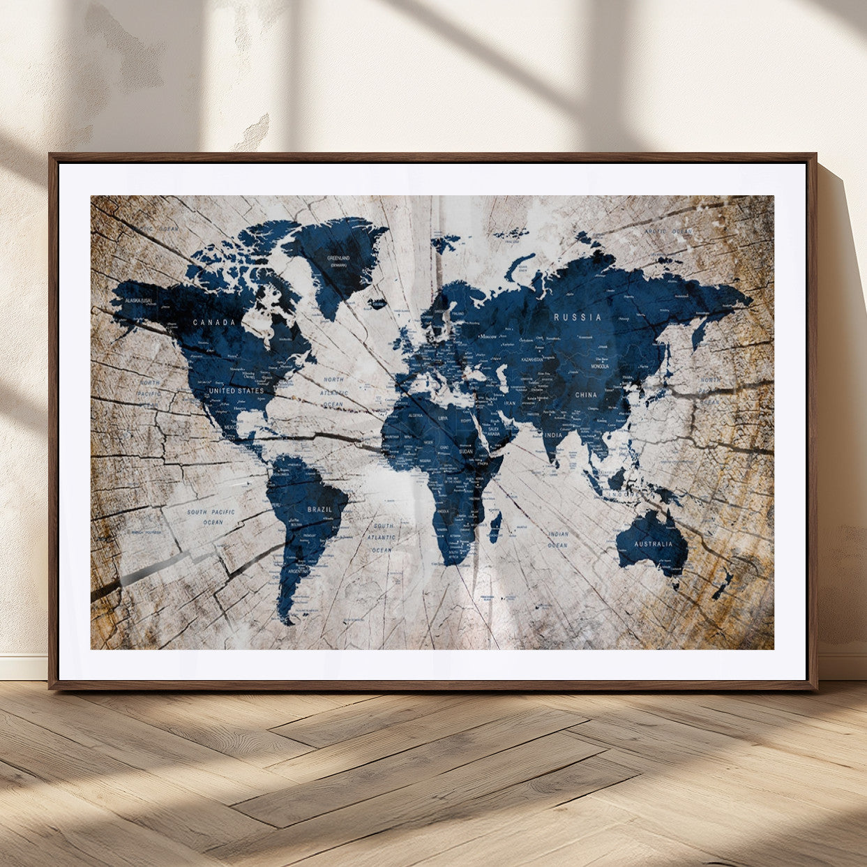 MGC-FP-36x24 - Push Pin World Map Canvas Print – Framed Wall Art for Couples to Track Their Travels – Anniversary
