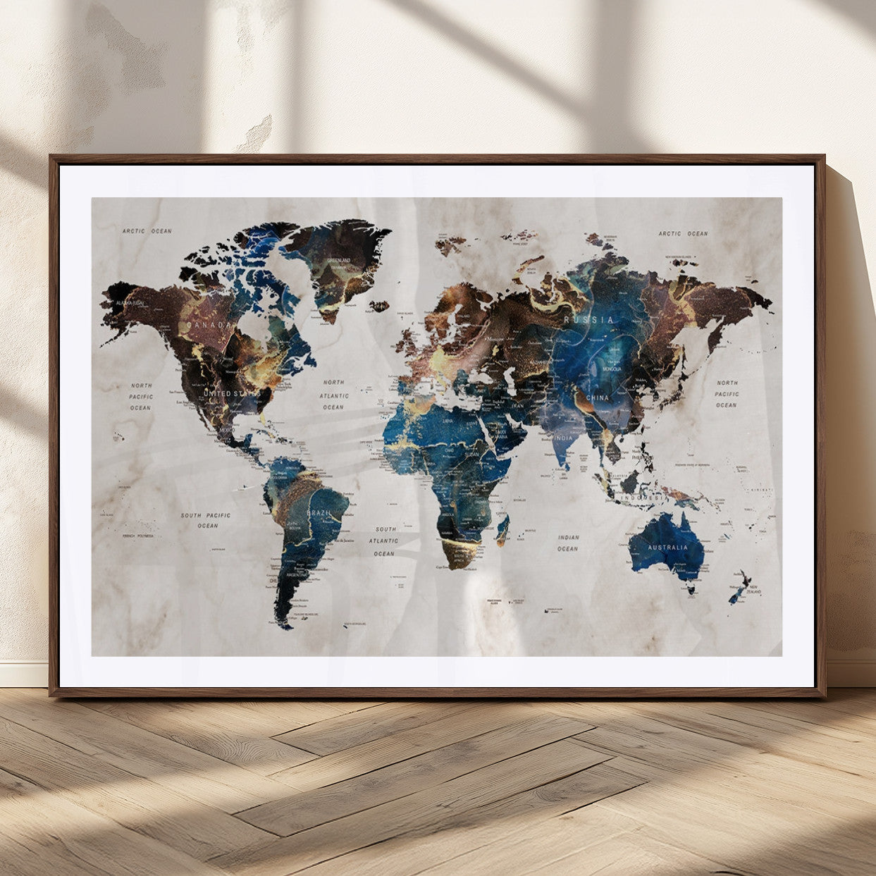 MGC-FP-36x24 - Push Pin World Map Canvas Print – Framed Wall Art for Couples to Track Their Travels – Anniversary