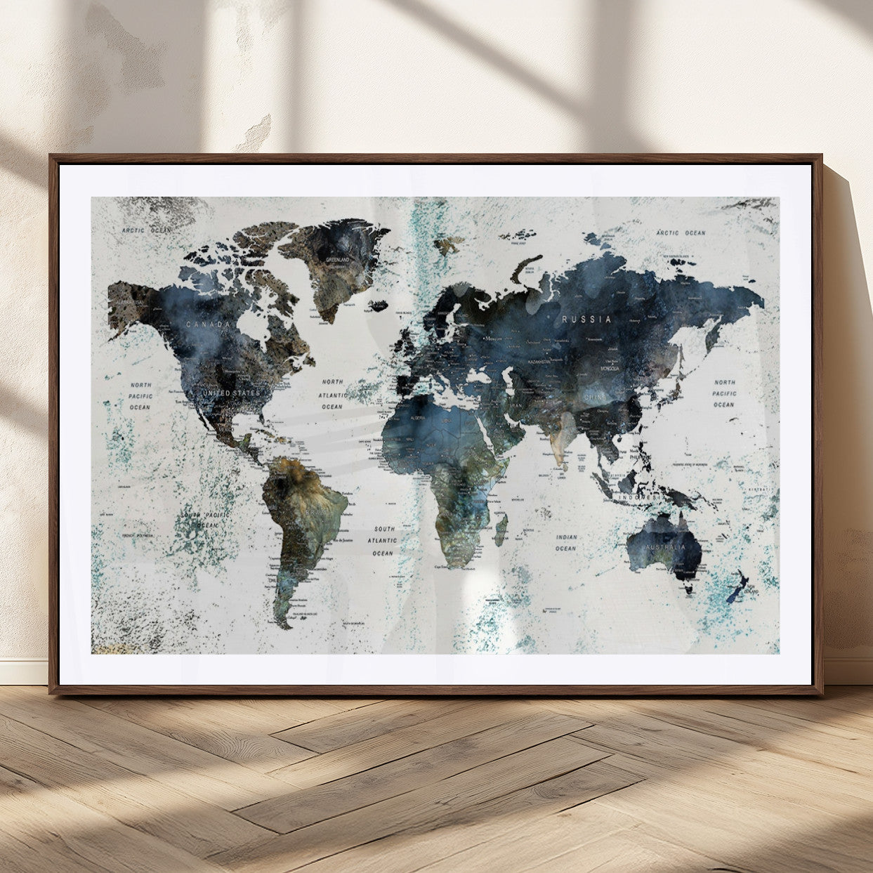 MGC-FP-36x24 - Push Pin World Map Canvas Print – Framed Wall Art for Couples to Track Their Travels – Anniversary