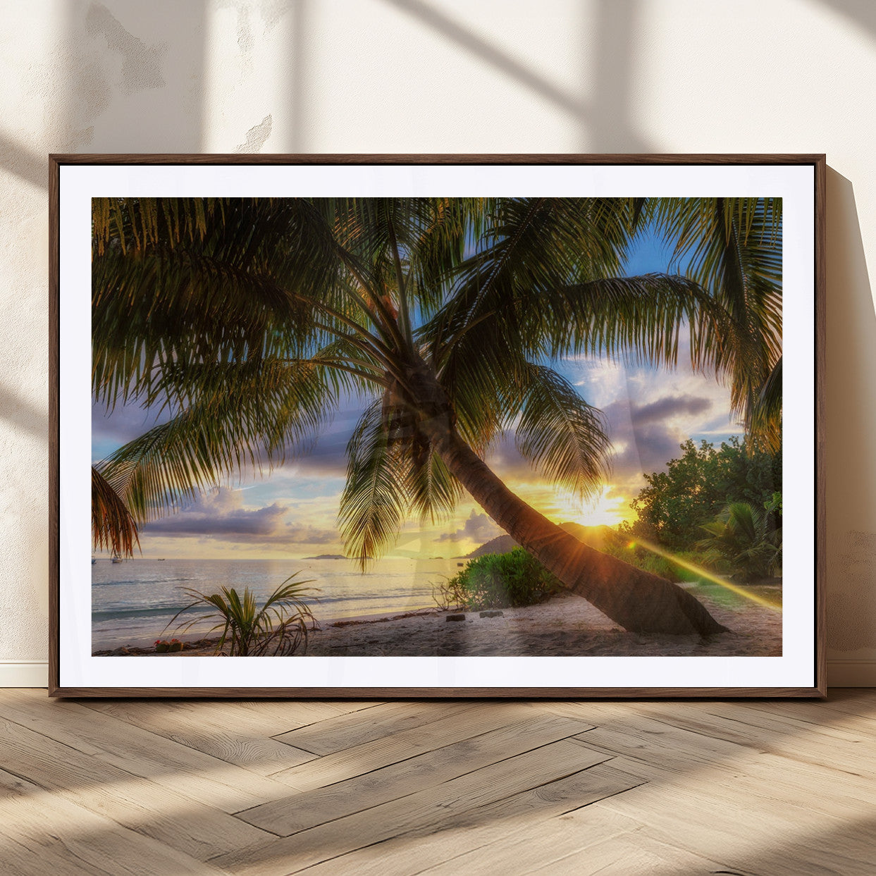 MGC-FP-36x24 - Tropical Island Sunset on the Beach Palms Wall Art Canvas Print