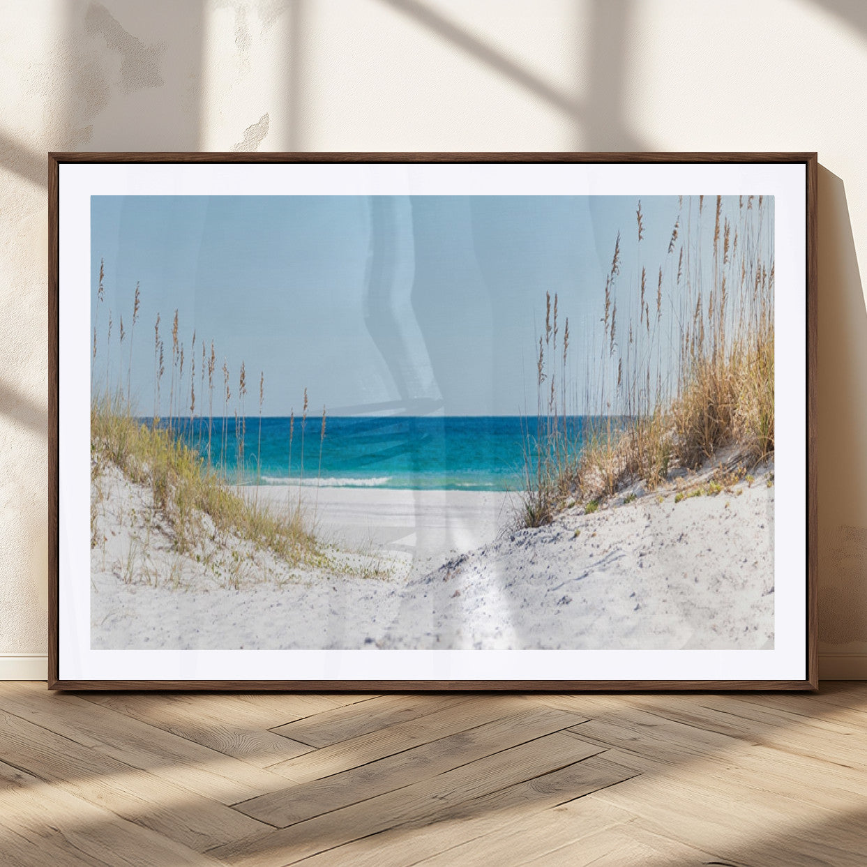 MGC-FP-36x24 - Serene Coastal Dune Path with Ocean View, 3-Panel Beach Canvas Wall Art, Tranquil Seascape Giclee