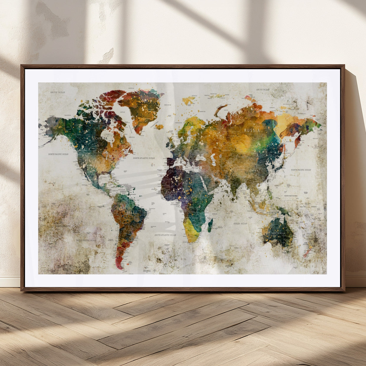 MGC-FP-36x24 - Push Pin World Map Canvas Print – Framed Wall Art for Couples to Track Their Travels – Anniversary