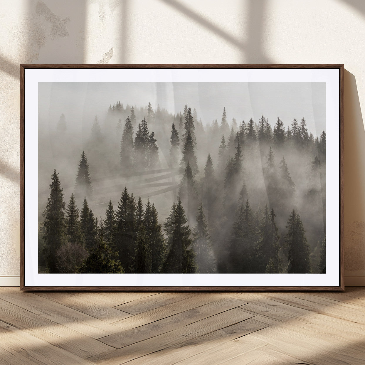 MGC-FP-36x24 - Foggy Mountain Wall Art | 3-Panel Foggy Forest and Mountain Landscape | Large Giclee Print for