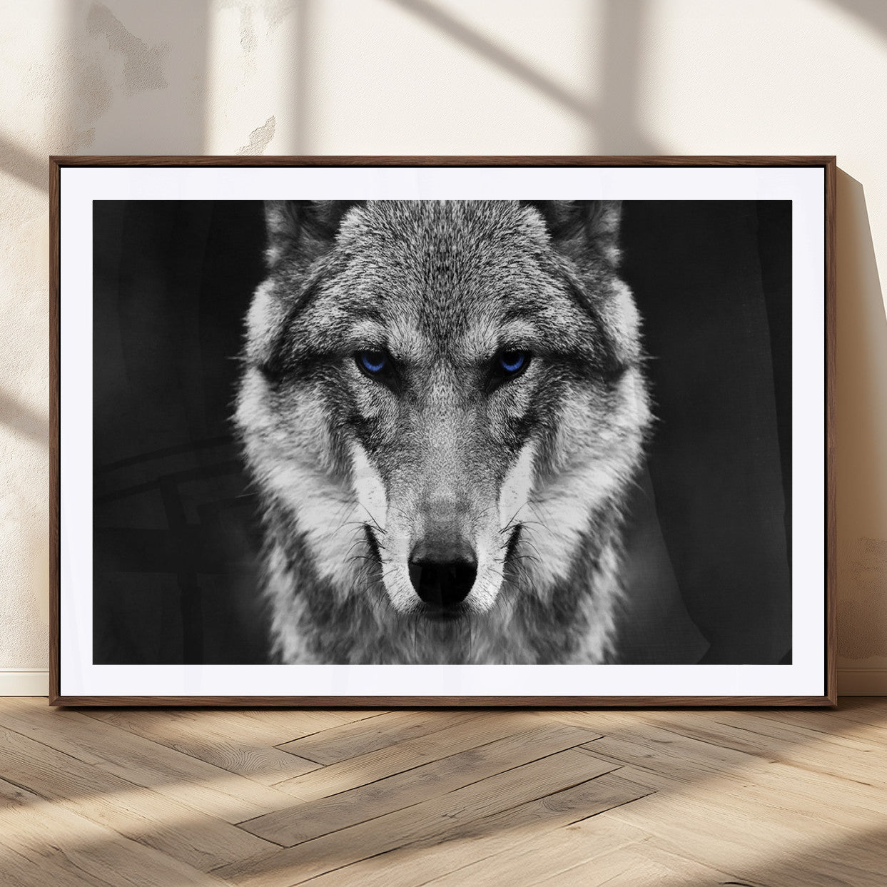 MGC-FP-36x24 - Black and White Wild Wolf Wall Art Canvas Print