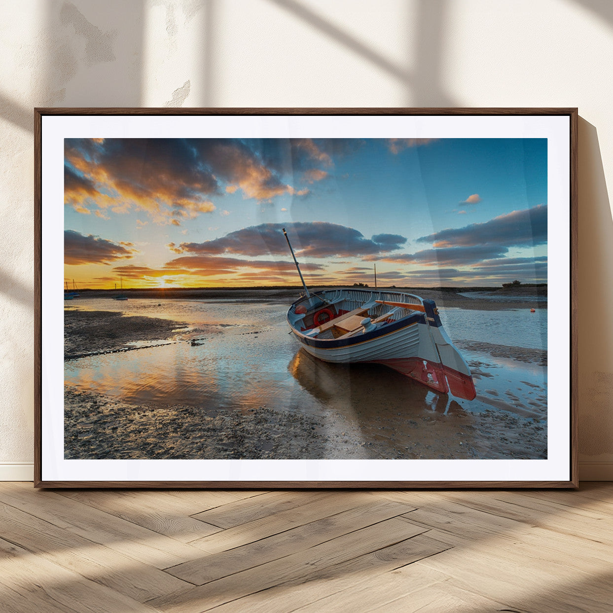 MGC-FP-36x24 - Small Boat At The Beach Sunset Wall Art, Boat Sunset Wall Art Canvas Print