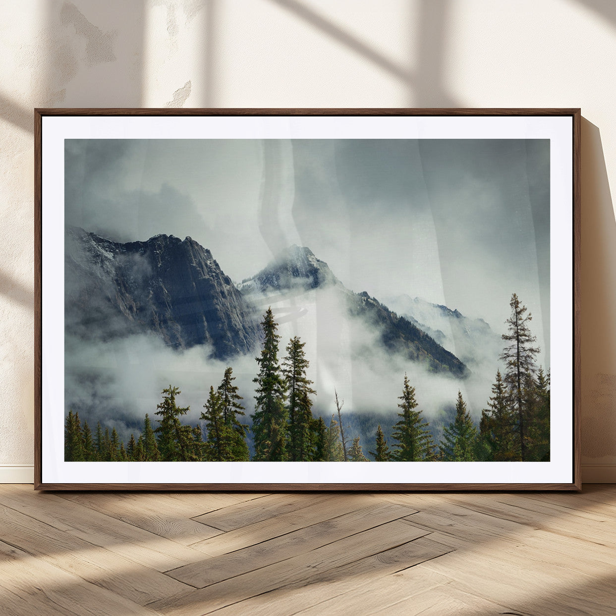 MGC-FP-36x24 - Mountain Mist Canvas Wall Art Print | 3-Panel Foggy Forest and Mountain Landscape | Large Giclee