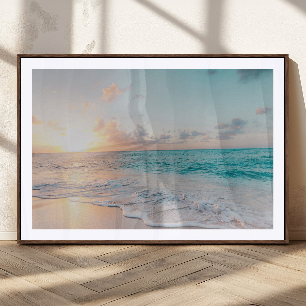 MGC-FP-36x24 - Tranquil Ocean Beach Sunset Canvas Wall Art | 3-Panel Coastal Decor