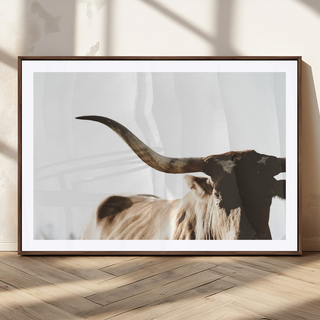 MGC-FP-36x24 - Texas Longhorn Wall Art Canvas Print | 3-Panel Large Longhorn Canvas Print for Living Room, Framed