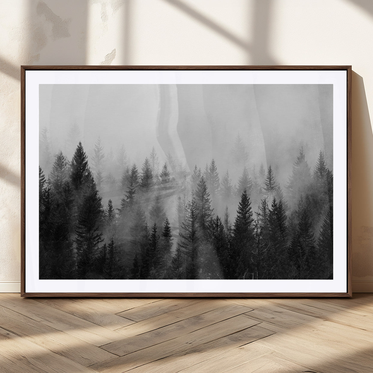 MGC-FP-36x24 - Fogy Forest Canvas Wall Art Print - Mountain Wall Art with Pine Trees and Misty Forest Canvas Print