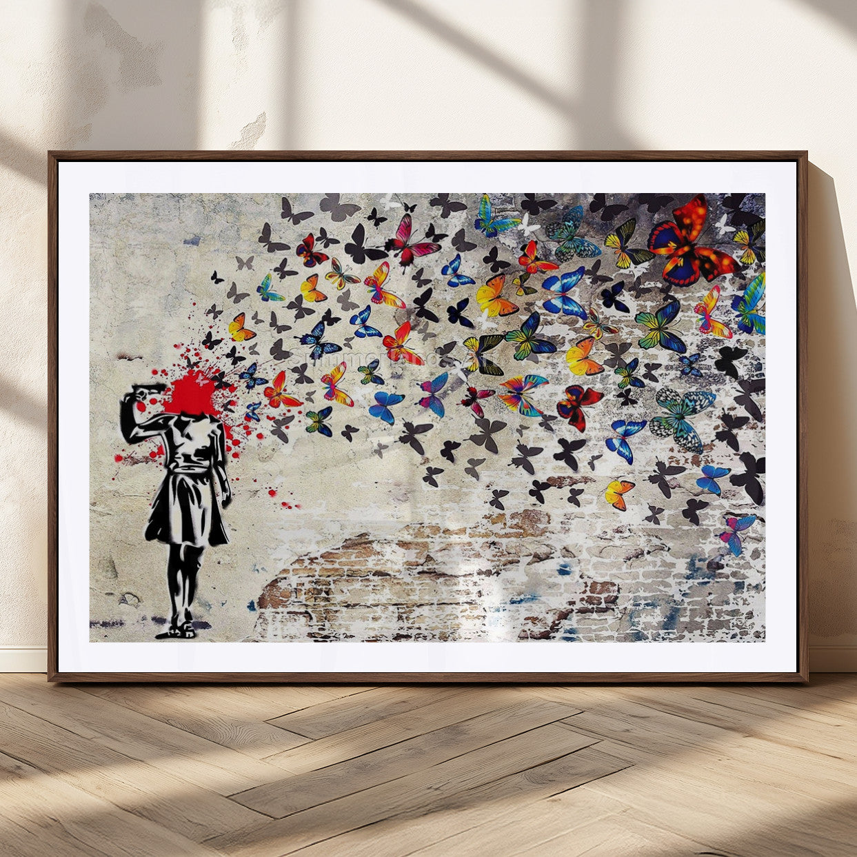 MGC-FP-36x24 - Banksy Art Butterfly Girl Explosion Canvas Art – Vibrant Urban Graffiti for Modern Interiors - Ready