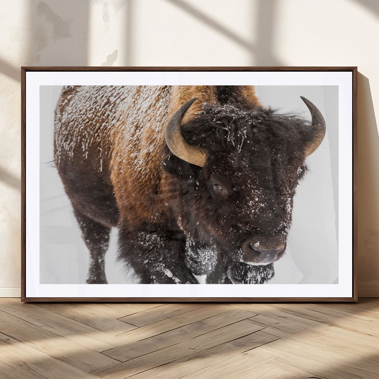 MGC-FP-36x24 - Bison Wall Art Canvas Print For Farmhouse, Wild Animal Wall Art, Framed Wild Bison Wall Art